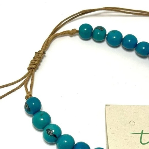 Tagua Long Double Stranded Turquoise Tagua Nut Necklace - Picture 3 of 5